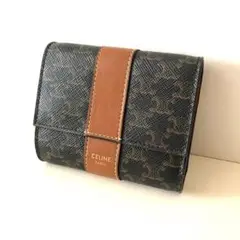 ★極美品★セリーヌ トリオンフ トリフォールド ウォレット コンパクト タン