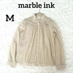 【マーブルインク】レース透け感シャツブラウス　M　ベージュ　オフィス　おしゃれ