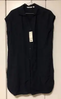 ユニクロ　リネンブレンド　ロングシャツ　ネイビー M