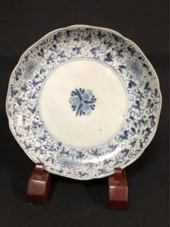 古伊万里 染付唐草文飾り皿 大明成化年製?銘 古美術 骨董品 工芸品