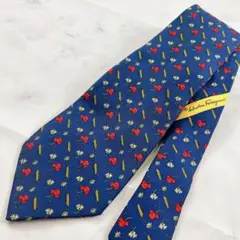 極美品✨サルヴァトーレフェラガモ ネクタイ フラワー ボタニカル ネイビー 紺色