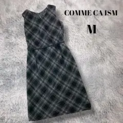 【コムサイズム】ノースリーブワンピース M チェック柄 カシミヤ アンゴラ 黒