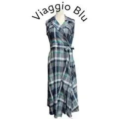 ViaggioBlu ビアッジョブルー ボイルチェック ウエストリボンワンピース