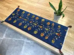 ペルシャ　ギャッベ　ミニランナー　115×42　藍色　ザクロの実