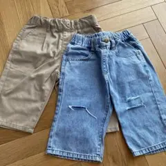 LittleWeekend 80cmカジュアルパンツ2点セット ベージュ&デニム