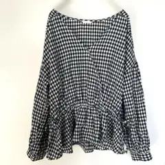 カシュクール風　 ギンガムチェック長袖シャツ