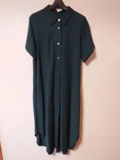 ダークグリーン 半袖シャツワンピース