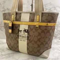 COACH コーチ シグネチャー PVCレザー×本革 トートバッグ