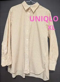 UNIQLO XL ベージュと白のストライプ長袖シャツ