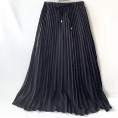 slattgirアコーディオンプリーツロングスカート　シアーチェック　黒スカート
