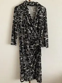 DAMA ラップドレス 黒白パターン 七分袖　 3Lサイズ