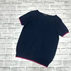 【スタイルノート】半袖ニット 薄手 ネイビー系 手洗い可 LL