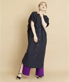 OSMOSIS loaf　ネイビー シャツワンピース 半袖 AO
