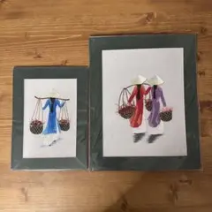 ベトナム土産 アオザイ 刺繍アート 2点セット