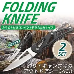 カラビナ 折りたたみナイフ 黒 2本セット 登山 キャンプ サバイバル