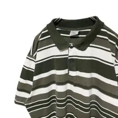 ストライプ　Ablanche 半袖ポロシャツ　ブラック　4XL