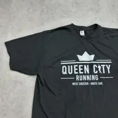 QUEEN CITY RUNNING　ロゴプリント　Tシャツ　古着　ブラック　L