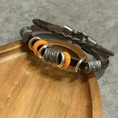 ブレスレット　バングル　ブラウン　メンズ　アクセサリー　レザー　アメカジ　茶色