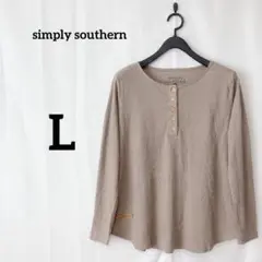 simply southern【L】トップス メンズ ロンT ベージュ リブ編み