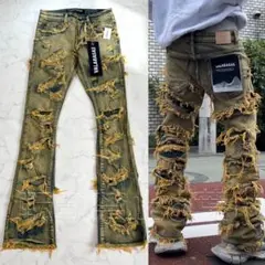 valabasasバラバサス ハードクラッシュフリンジフレアデニム 新品29