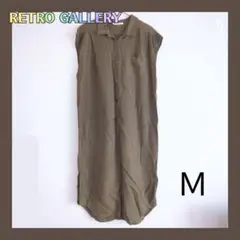 ⑥RETRO GALLERY カーキ色 Mサイズ シャツワンピース　半袖