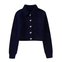 ボタン リボン ニット カーディガン ビジュー ネイビー ZARA dholic