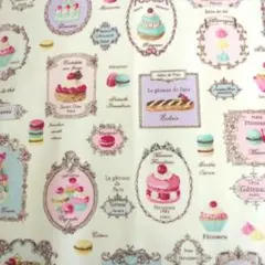 ラミネート生地　有輪商店　YUWA　スイーツ柄　アイボリー