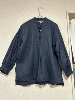 無印良品　リネン100%ネイビー長袖シャツ XS〜Sサイズ