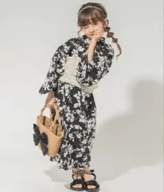 【着付け簡単3点セット】2WAYモノトーンフラワープリント浴衣 130cm
