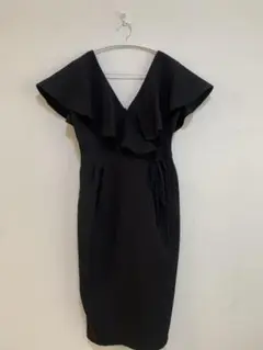 ASOS フリルVネックドレス ブラック レディース UK10