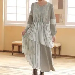 somari ソマリ 異素材 配色 アシメ ワンピース レース プラスサイズ