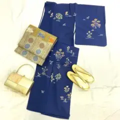 【2174】着物 訪問着・付下 袷 正絹 紺 単品販売♪