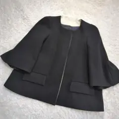 Drawer ウールノーカラージャケット 裏地シルク ブラック 七分袖