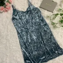 【美品】エモダ ベロアキャミワンピース ミニワンピース ブルー フリーサイズ