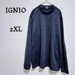 イグニオ【IGNIO】ネイビーハイネックロンティー メンズ長袖 大きめ 2XL