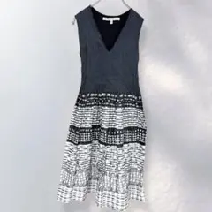 STUDIO M ノースリーブ 切替ワンピース フレア 可愛い おしゃれ XS