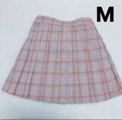 ［未使用］レディース　チェック柄プリーツスカートピンク×ブルー系 Mサイズ