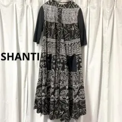 SHANTI シャンティ　幾何学模様　派手　フレアー　ロングワンピース