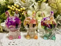特別価格オルゴナイト　おちびうさぎちゃん3匹　　うさぎ置物　インテリア