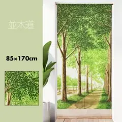 のれん 風景 絵画 写実的 春 初夏 自然 【新緑の並木道】85×170cm