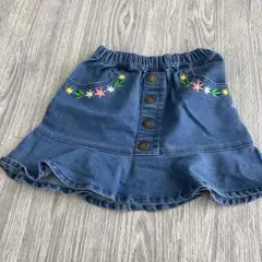 デニム フリルスカート 花柄刺繍