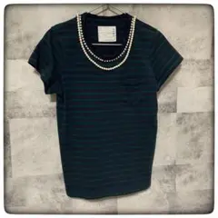 sacai サカイ ボーダー パール ビジュー リボン Tシャツ カットソー 2