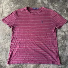 古着　POLO RALPH LAUREN バーガンディ ストライプ Tシャツ M
