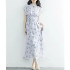 新品　セゾンドパピヨン　花柄シフォン生地ミモレ丈ワンピース