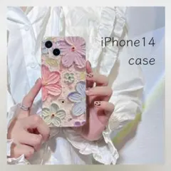 150＊新品＊ iPhone14 ケース 花柄 油絵風 韓国 立体 スマホケース