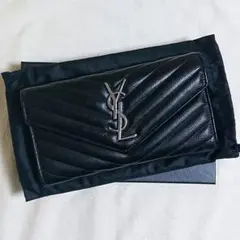 【美品】サンローラン YSL モノグラム フラップ 長財布 ブラック