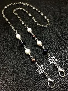 【美品】トライバル調黒白淡水パール連結マスクチェーンネックレス ザラ ハレY2K