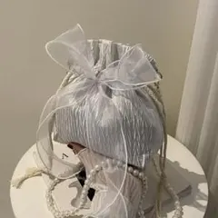 巾着バック　パール持ち手