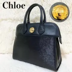 【希少】クロエ ハンドバッグ ロゴ金具 ブラック レザー エピ ゴールド金具