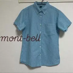 mont-bell 半袖シャツ　水色　シアサッカー　ギンガムチェック　ウィメンズ